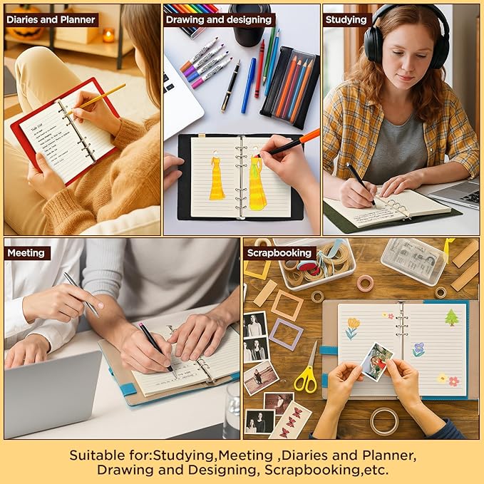 A5 6-Hole Lined Loose-Leaf Paper, Beige – Refill Pages for Standard A5 6-Ring Binder, Journals, Planners – Writes both sides–No bleed-through– Pack of 2 (80 Sheets per Pack)