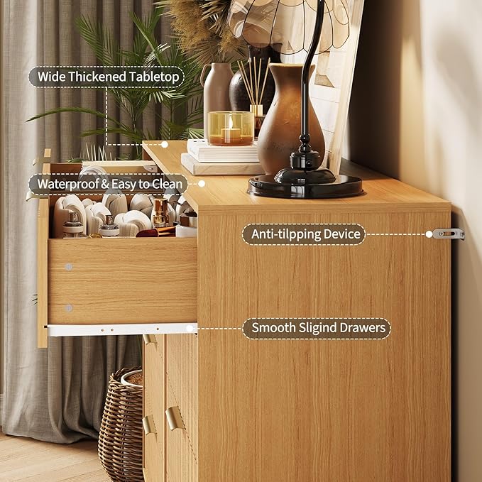 Garvee Fluted Dresser for Bedroom with 8 Drawers,55" Wide Modern Chest of Wooden Bedroom Chest with Metal Handle,Clothes Storage Organizer,Closet Dresser & TV Stand for Living Room,Hallway