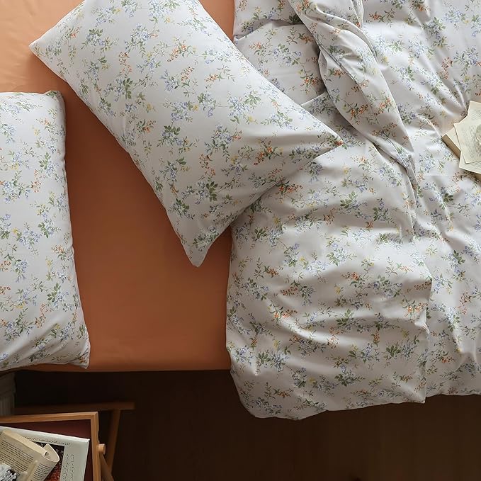 Vintage Style Garden Floral Duvet Cover Full 100% Cotton Aesthetic Floral Pattern Bedding Set Full Boho Flower Botanical Comforter Cover with 2 Pillowcases Cottagecore Bedding Cover for Girls Women