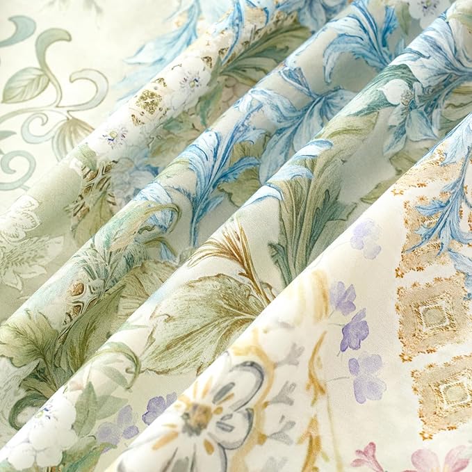 Zusbest Full Size Sheets Luxury Sage Green Floral Bed Sheet Set 100% Cotton, Satin Weave Soft Silky Breathable for Hot Sleepers American Country Style Vintage Flower Deep Pocket 17.5‘’ Bed Set 4Pcs