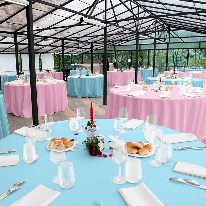 MASHAN 6Pack Round Gender Reveal Tablecloths,Disposable Plastic Pink and Blue Tablecloth,Table Covers for Boy or Girl Baby Shower Party Decorations,84 Inch