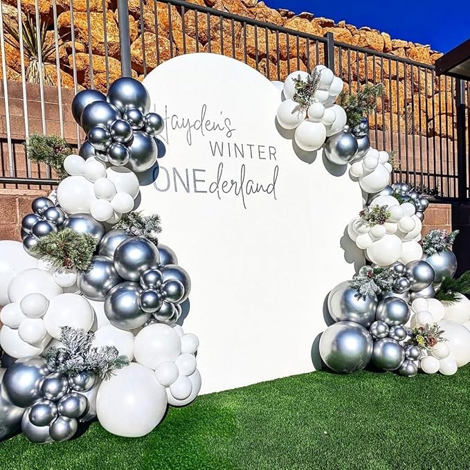 162pcs White and Silver Balloons Arch Kit, Different Sizes White Metallic Silver and Confetti Balloons for Winter Wonderland Wedding Baby Shower Birthday Party Decorations