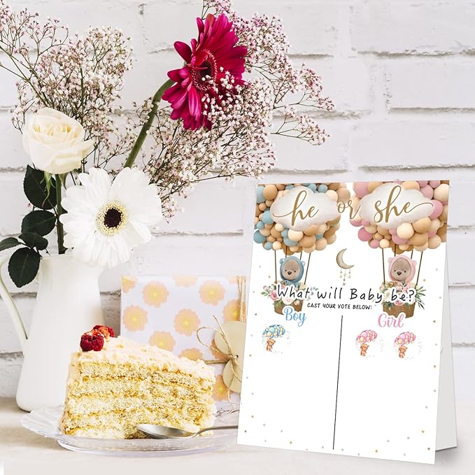 Baby Gender Reveal Party Supplies, Gender Reveal Games Voting Board with Stand, 48 PCs Little Bear Stickers, Little Bear Gender Reveal Party Centerpiece Decorations