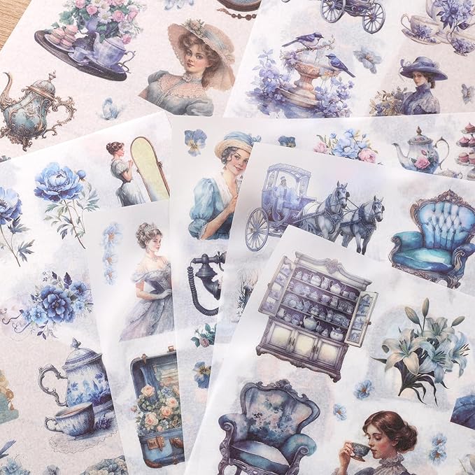 Auguro Vintage Ephemera Sticker 24 Sheets precut 300 washi Stickers Paper Journal Stickers for Adults People Junk Journal Sticker Book Scrapbooking Supplies