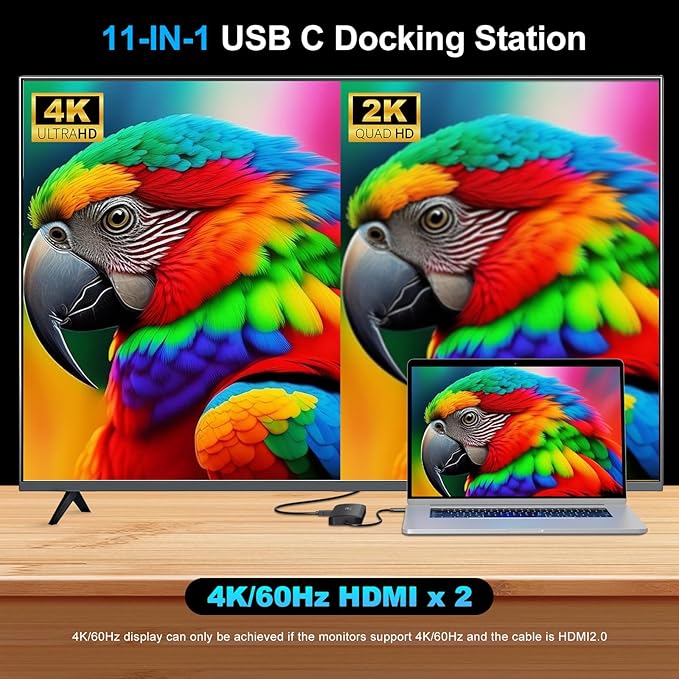 i-magBac Laptop Docking Station Dual Monitor 2 HDMI, 11-in-1 USB C 4K/60Hz Dual Display Dock,1Gbps Ethernet, 100W USB C PD Port, 5 USB A/C Ports, SD/TF Card Slot for Dell, HP, Lenovo, Surface(Black)