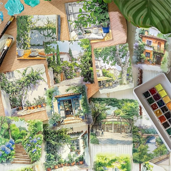 Dwpetzo 90 Pieces Large Seasons Scenery Stickers for Journaling, Watercolor Sylte Transparent PET Stickers for Scrapbooking, Junk Journal Supplies, Collage, Scrap Book, DIY Crafts Arts