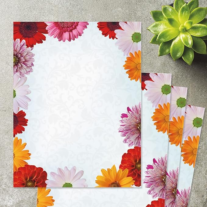Current Daisy Floral Letter Paper - Spring Stationery Papers With Decorative Daisy Border, Printable Holiday, Wedding & Bridal Shower, & Invitation Sheets, Set of 25, 8 1/2" x 11"