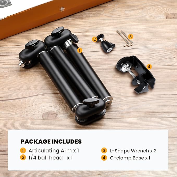 TARION Overhead Camera Desk Mount - 360° Flexible Articulating Arm with 3/8'' Screw and 1/4'' Screw Ballhead for DSLR SLR Mirrorless Cameras Projector Ring Light TKA01-M