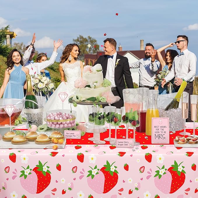 WNINK 4 Pack Strawberry Tablecloths Strawberry Berry Sweet One Table Covers for Birthday Party Decoration Berry Sweet Baby Shower Party Supplies 54" x 108"
