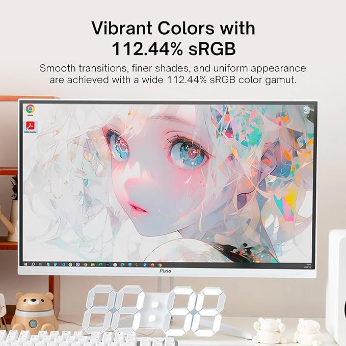 Pixio PX248 Wave White 24 inch 200Hz Refresh Rate FHD 1080p Resolution Fast IPS Panel 1ms GTG Response Time Built-in Speakers Gaming Monitor with Adaptive Sync