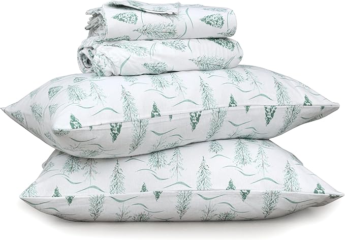 RUVANTI Flannel Sheets King Size - 100% Cotton Brushed King Bed Sheets Set - Deep Pockets 16 Inches - All Seasons Breathable & Extra Soft - Warm & Cozy, 4 Piece, Alpine Serenity