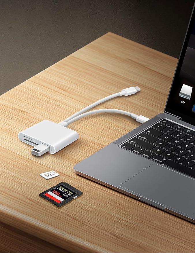 SD Card Reader for iPhone iPad Lightening USB-C Dual Connector Memory Card Adapter with Dual Slots & USB Port Trail Camera Viewer for Mac MacBook Pro/Air/Mini Android Laptop