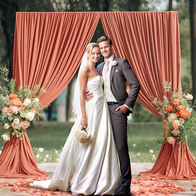 Rust Backdrop Curtain for Parties Wedding Wrinkle Free Red Photo Curtains Backdrop Drapes Fabric Decoration for Birthday Party Baby Shower Christmas 5ft x 7ft,2 Panels