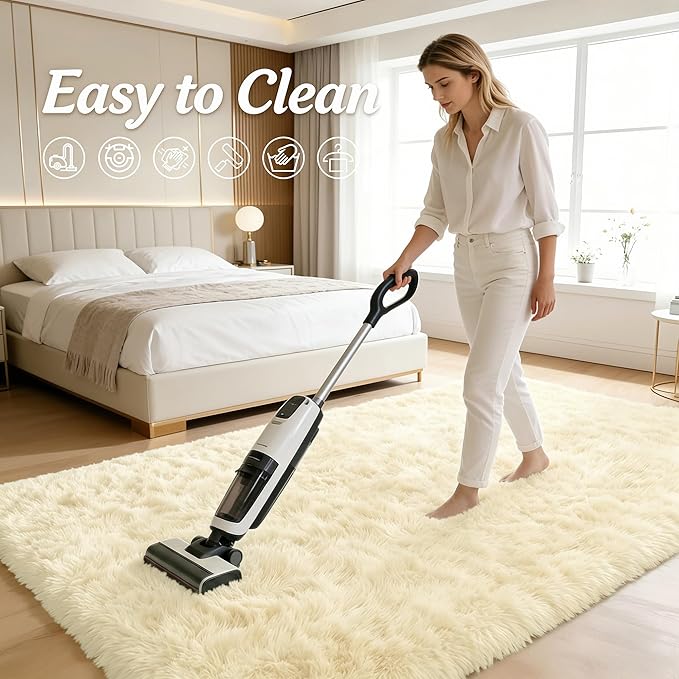 OLANLY 5x8 Machine Washable Large Area Rugs for Living Room, Bedroom, Soft Fluffy Shaggy Bedside Rug, Indoor Floor Carpet for Kids Girls and Boys, Dorms, Nursery, Home Decor Aesthetic, Cream