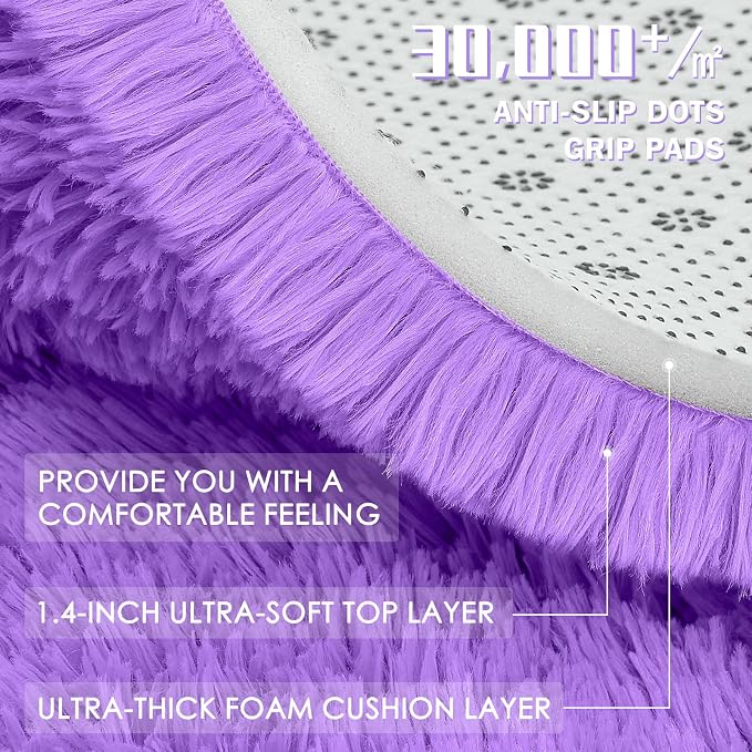 OLANLY 2x3 Machine Washable Small Bedside Rug, Soft Fluffy Shaggy Entryway Throw Rugs for Bedroom, Living Room, Indoor Floor Carpet for Kids Girls Boys, Nursery Rooms, Home Decor Aesthetic, Purple