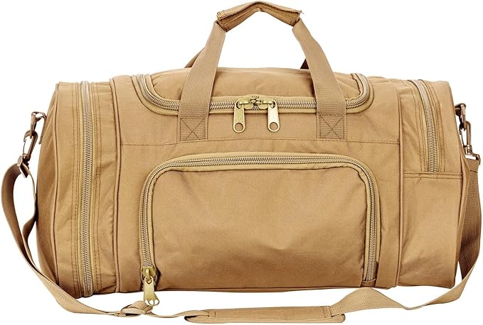 Small Duffel Bag Military Tactical Outdoor Gym Bag with Shoes Compartment for Sports Camping Hunting (TAN)