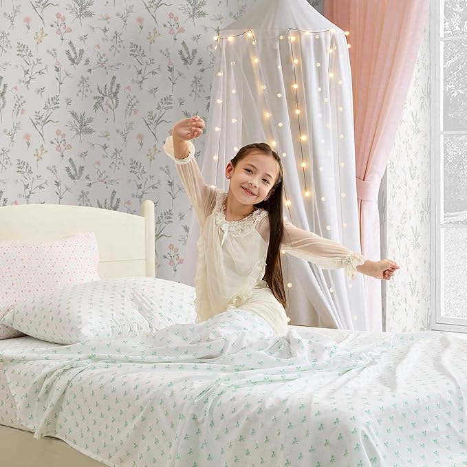 Laura Ashley Kids - Twin Sheet Set, Soft & Wrinkle-Resistant Toddler Bedding Set, Deep Pockets, Girl Bed Sheets with Matching Fitted Sheet & Pillowcase (Lovely Bows Blue)