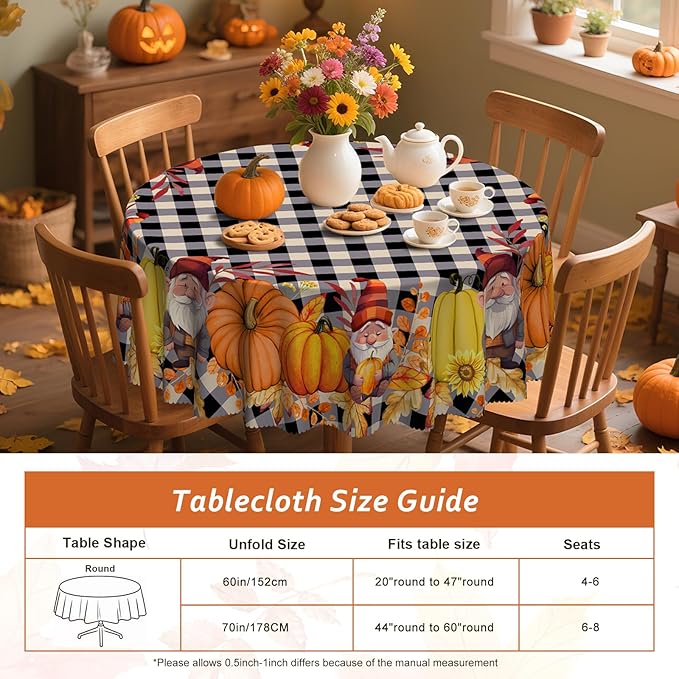 Eikione Round Tablecloth 70 Inch, Fall Tablecloth, Pumpkin Table Cloth, Autumn Harvest for Christmas, Holiday, Thanksgiving, Harvest