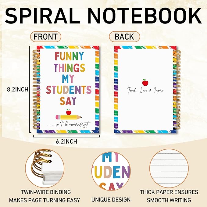 TWRVI Teacher Spiral Notebook, Teacher Appreciation Gifts College Ruled Notebook Journal for School Office Supplies, Funny Things My Students Say Journaling Notebooks 5.5"x8.3" 164 Pages