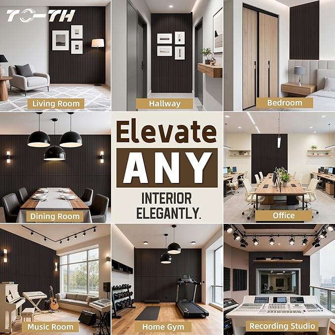 TO-TH Wood-Look Sound Panels, 4 Pack 47.2” x 23.6” Soundproof Wall Panels, Decorative Acoustic Panels,Wood Panels for Wall for Home, Office, Basement, Ebony