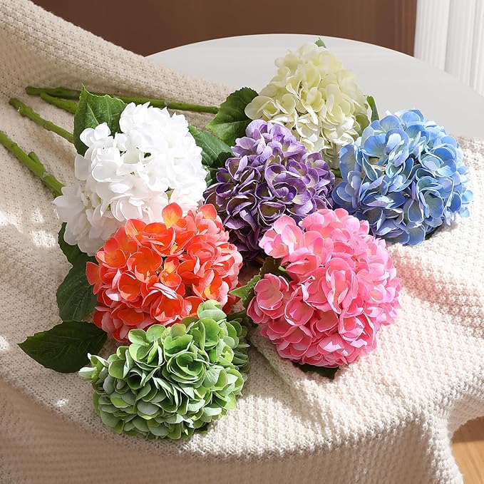 3Pcs Hydrangea Artificial Flowers, 22.44" Real Touch Latex Faux Hydrangea with Long Stems & Leaves for Home Office Decor or Wedding, Party, Centerpieces, Floral Arrangements (Green)
