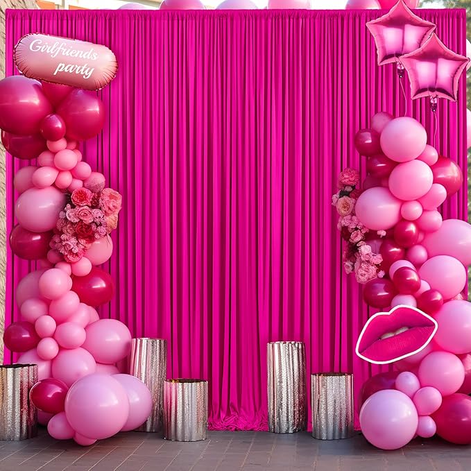 6 Panels Fuchsia Backdrop Curtain for Parties Birthday Party Wrinkle Free Hot Pink Photo Curtains Backdrop Drapes Fabric Decoration for Wedding 30ft(W) x 10ft(H)