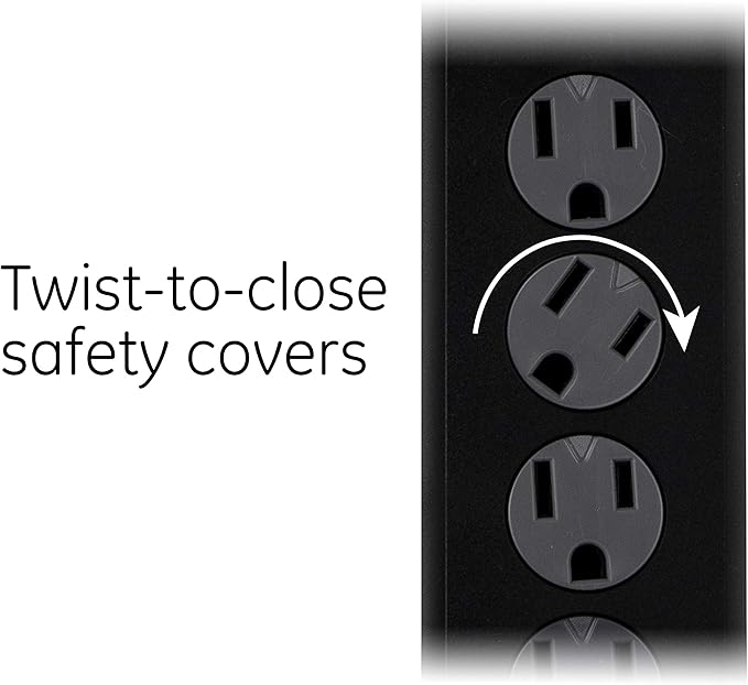 GE 4-Outlet Surge Protector, 2 USB Ports, 6 Ft Power Cord, 450 Joules, Flat Plug, Twist to Lock Safety Covers, Automatic Shutdown Technology, Circuit Breaker, Warranty, UL Listed, Black, 37465