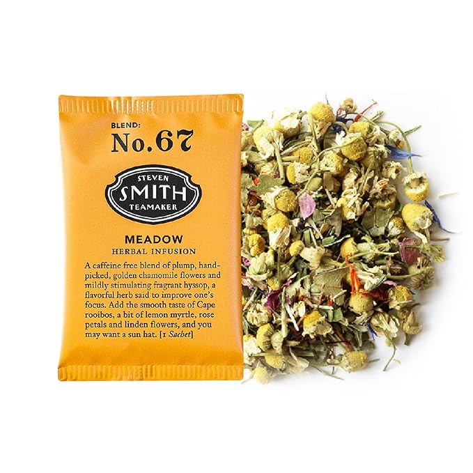 Steven Smith Teamaker Meadow No. 67, Chamomile, Rooibos, Hyssop & Rose Petals, Herbal Tea Blend, Caffeine-Free, Sugar-Free, Sustainably Grown, Tea Bags, 100 Sachets, 0.85oz each