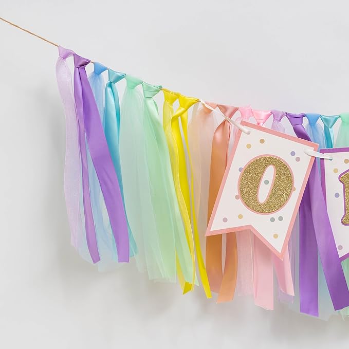 Rainbow High Chair Banner 1st Birthday - Sweet One Highchair Banner, Pastel Rainbow Ribbon Garland Decor for First Birthday Party, Smash Cake, Photo Props