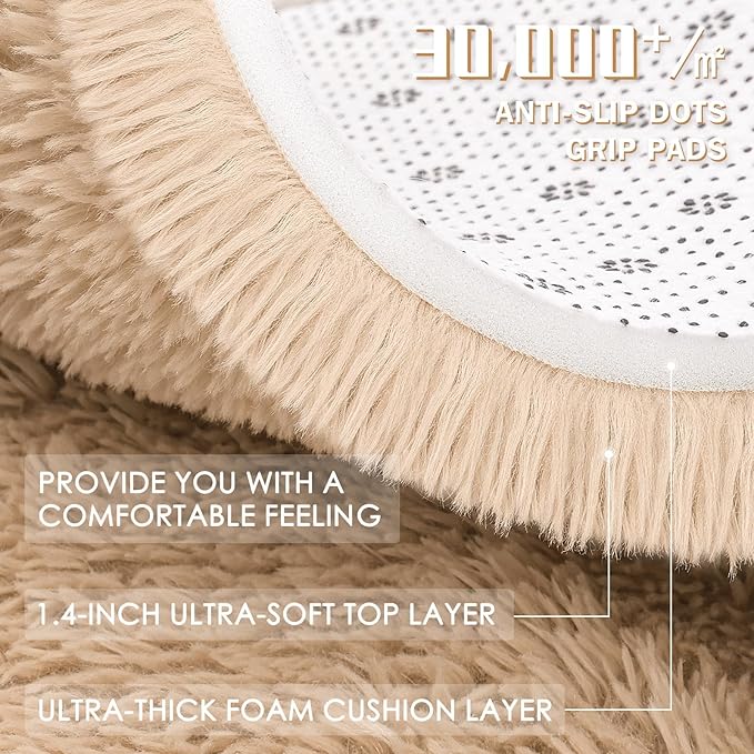 OLANLY 8x8 Machine Washable Large Area Rugs for Living Room, Bedroom, Soft Fluffy Shaggy Bedside Rug, Indoor Floor Carpet for Kids Girls and Boys, Dorms, Nursery, Home Decor Aesthetic, Beige