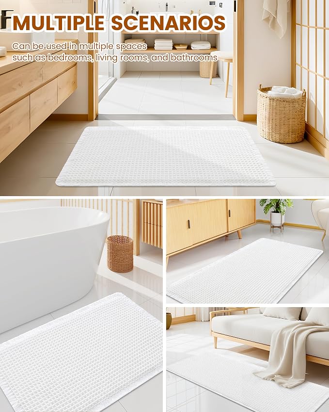 Smiry Waffle Bath Mat 59x35, Extra Soft Absorbent Bathroom Rugs, Non Slip Machine Washable Quick Dry Bath Rugs for Bathroom Floor, Tub, Shower, Home Decor Accessories, White