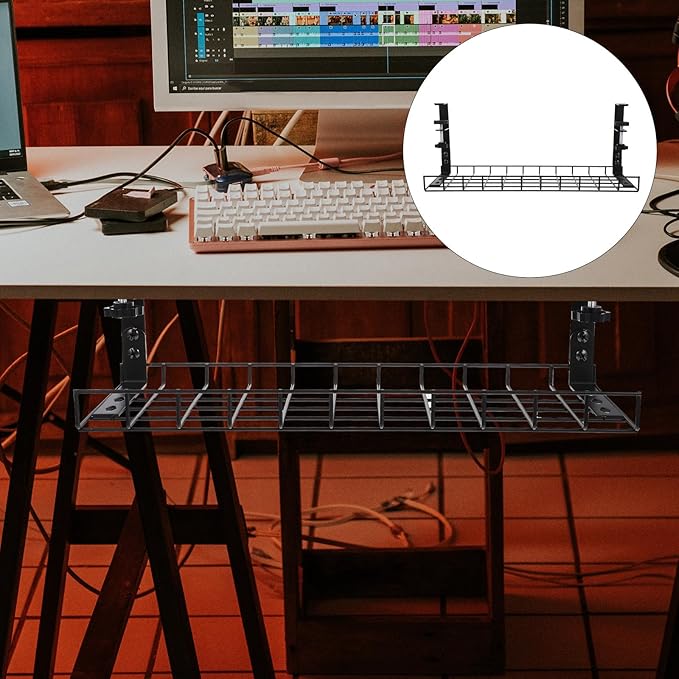 Under Desk Cable Organizer Tray 500Mm No Drill Cable Management Rack Wire Holder for Office Desk Power Strip Storage