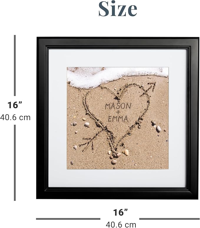 Let's Make Memories Personalized Printed Wall Art For Couples - Engagement, Wedding, Newlyweds, Anniversary - Home Decor - Heart in Sand - Framed Print - 16x16