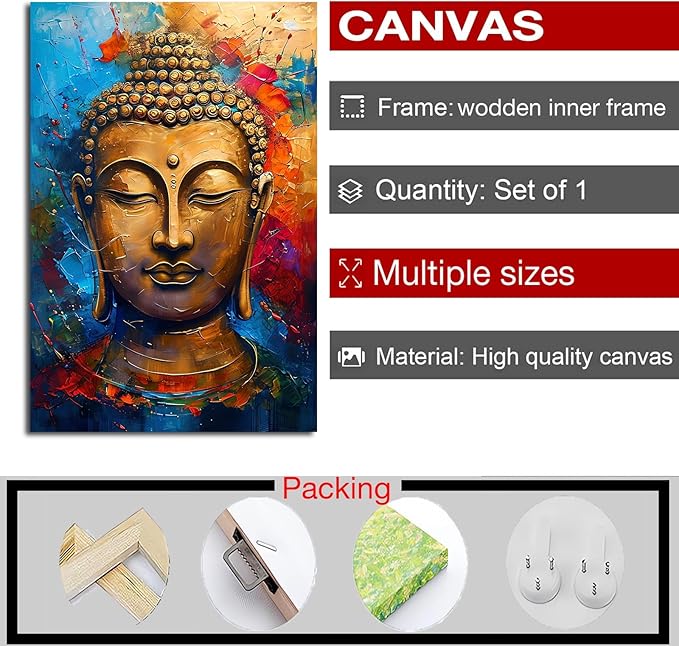 Golden Serenity Buddha Vintage Painting Wall Art Spirituality and Modern Art Wall Decor Adds Brilliance to Vibrant Home Decor 8x12in Wood Framed