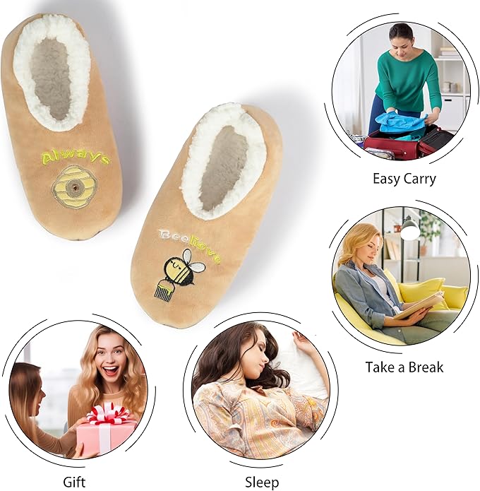 BenSorts Fuzzy Slipper Socks for Women Funny House Slippers with Grips