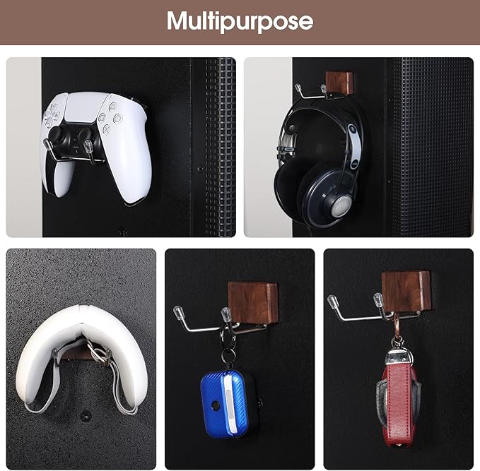 TOYOSO Magnetic Game Controller Holder: Walnut Wood Headphone Holder for Gamers - Headset Hanger Adhesive-Free 10lbs Strong Wall Mount for Xbox/PS5/Switch Controllers/PC Desk