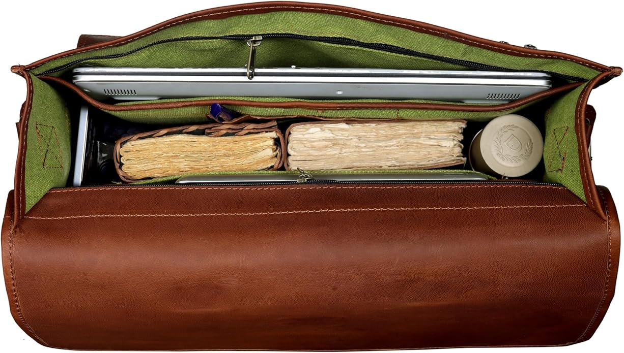 18 Inch Buffalo Leather Laptop Briefcase for Men Vintage Handmade Leather Messenger Bag for Work, Travel & Business – Rustic Brown Full Grain” Best Computer Satchel School distressed Bag