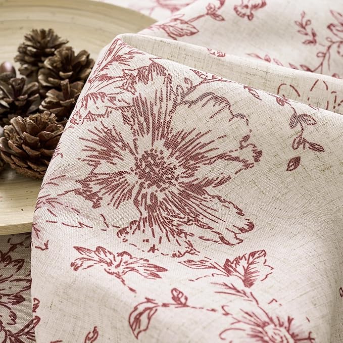 jinchan Lined Linen Blend Curtain Floral Curtains for Living Room 63 Inch Length Christmas Red Peony Flower Printed Curtain Rod Pocket Back Tab Farmhouse Patterned Drapes Curtains Set 2 Panels