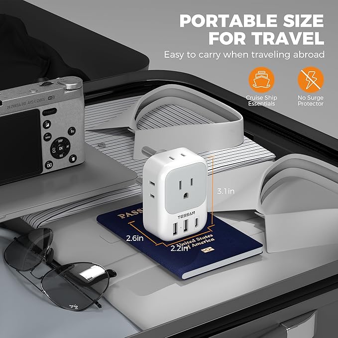 South Africa Plug Adapter 2 Pack, TESSAN Type M Power Adapter with 4 AC Outlets 3 USB Ports(1 USB C), Travel Adaptor US to Botswana Namibia Nepal Bhutan
