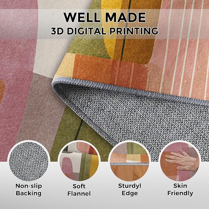 5x7 Mid Century Modern Rugs for Bedroom Decor, Washable Abstract Geometry Pattern Area Rug, Living Room Home Decoration, Non Slip Soft Thin, Boho Decor Carpet PF-P 117