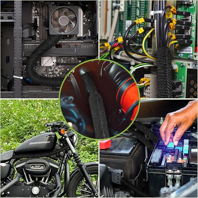 2:1Heat Shrink Wire Loom Braided Cable Sleeves,Heat Resistant Fabric Woven Shrink Tubing Wiring Harness for Protection Automotive,Harness Cable,Cable Management (3/8"-25ft)