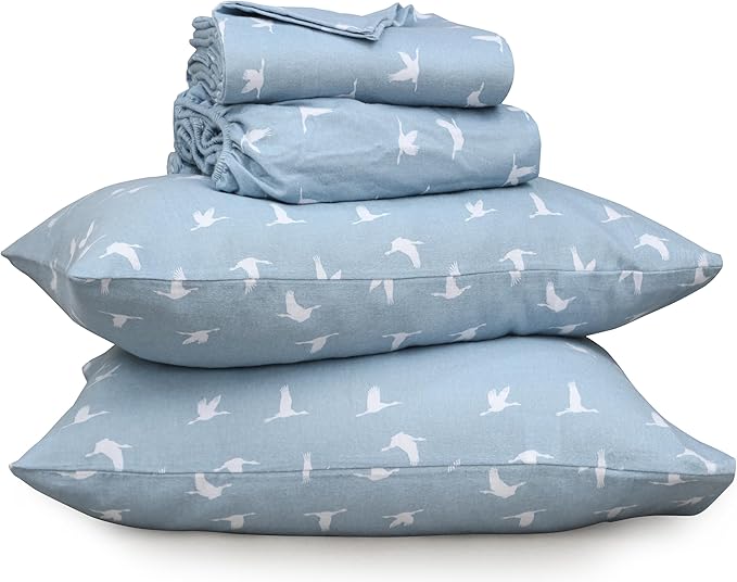 RUVANTI Flannel Sheets Twin Size - 100% Cotton Double Brushed Twin Sheets Set, Deep Pockets 16 Inches, All Seasons Breathable & Extra Soft Bed Sheets, Warm & Cozy, 3 Piece, We Fly