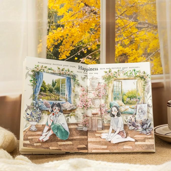 AuriicLeaf Window Scenery PET Sticker Set, 60Pcs Large Landscape Stickers for Scrapbooking, Journaling, Junk Journal Supplies, and DIY Crafts