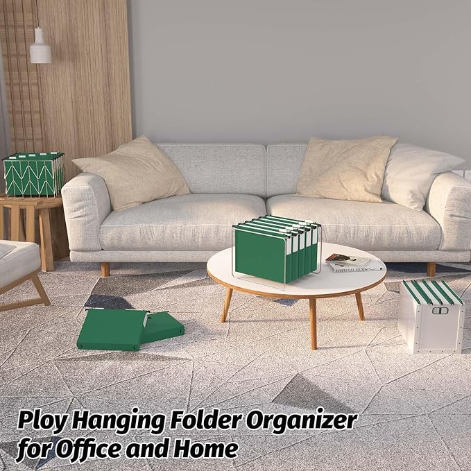 Extra Capacity Plastic Hanging File Folders,12 Pack Reinforced Expanding Hang Folder Letter Size,Accordian Pocket,Heavy Duty 2 Inch Expansion,Hanging Folder Organizer for Office Home,Green