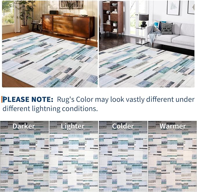 Washable Rug Runners for Hallways Non Slip 2x6 Modern Geometric Kitchen Rugs Farmhouse Entryway Rug Soft Bathroom Rugs Stain Resistant Carpet for Laundry Bedroom 2'x6' Blue