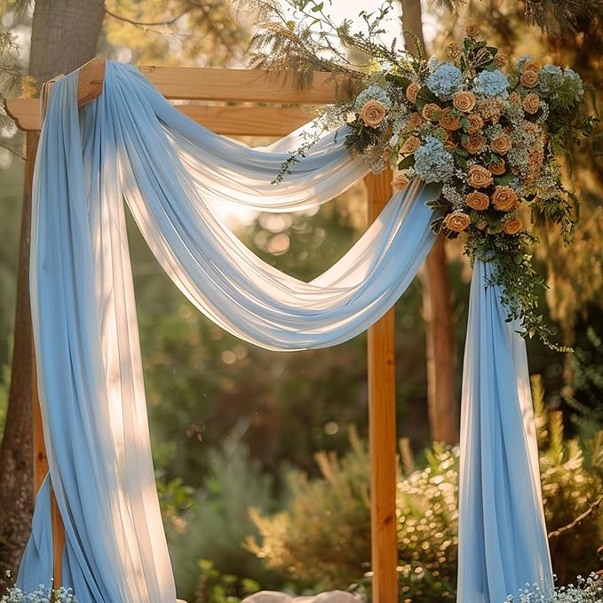 Wokceer Baby Blue Wedding Arch Draping Fabric Backdrop 4 Panels 28.7" X 20FT Sheer Drapes Fabric for Wedding Arbor Ceremony Party