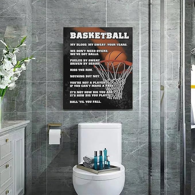 Basketball Wall Art, Basketball Life Lessons Pictures Wall Decor, Sports Quotes Canvas Prints Painting, Framed Artwork Office Home Decor For Bathroom Bedroom Dining Living Room 20L" x 24W"