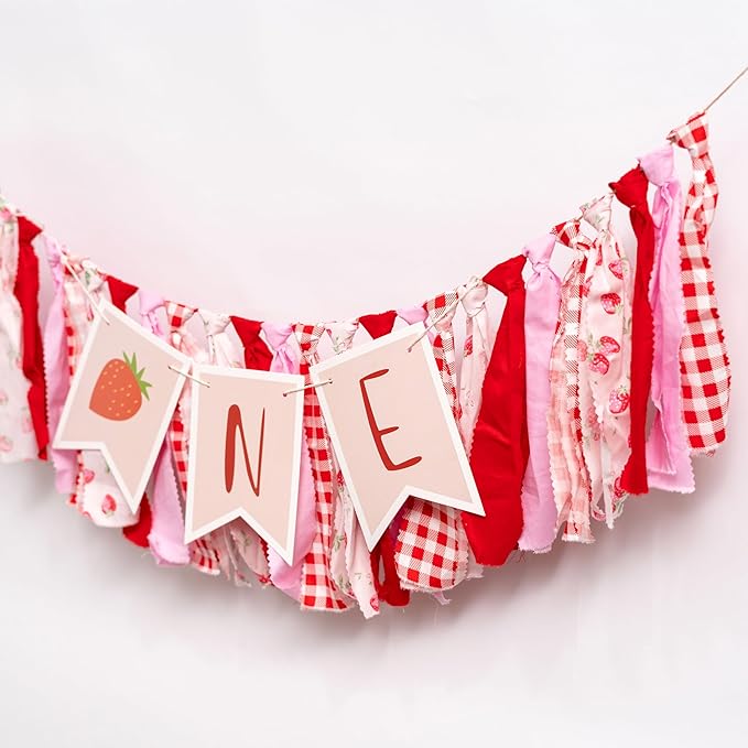 Berry First Birthday High Chair Banner - Strawberry Highchair Banner 1st Birthday, Berry Sweet One Party Decorations for Cake Smash, Photo Props