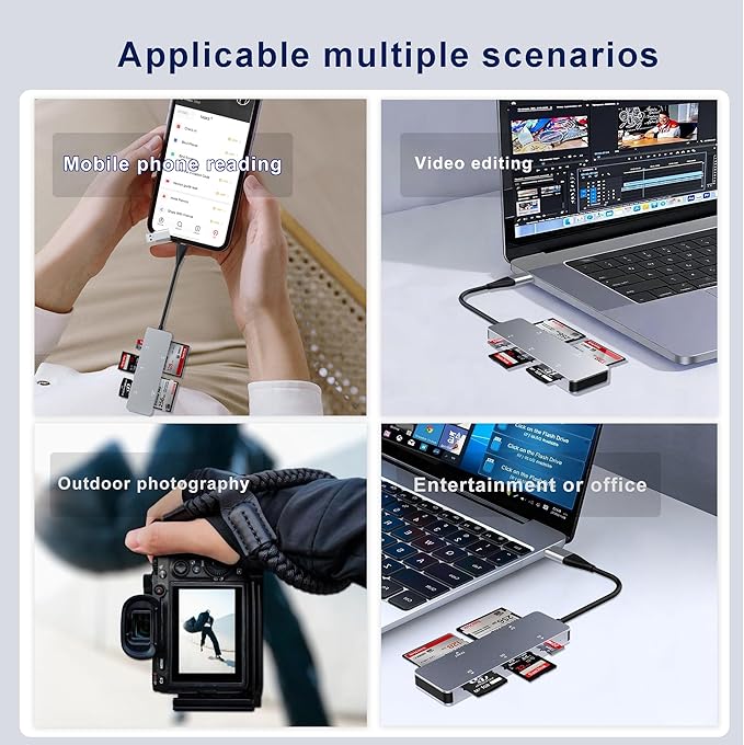 CFast 2.0 Card Reader 5-in-1, USB C USB 3.0 Aluminum Multi-Slot Memory Card Adapter with 5Gbps High-Speed Data Transfer, Simultaneous Reading for CFast/CF/SD/TF/XD Cards