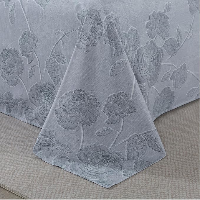 FADFAY Grey Vintage Floral Queen Size Sheets Set 100% Brushed Cotton Shabby Rose Flower Pattern Bedding Set Deep Pocket Sheets with 2 Pillowcases Luxury Breathable Soft 4pcs, Queen Size